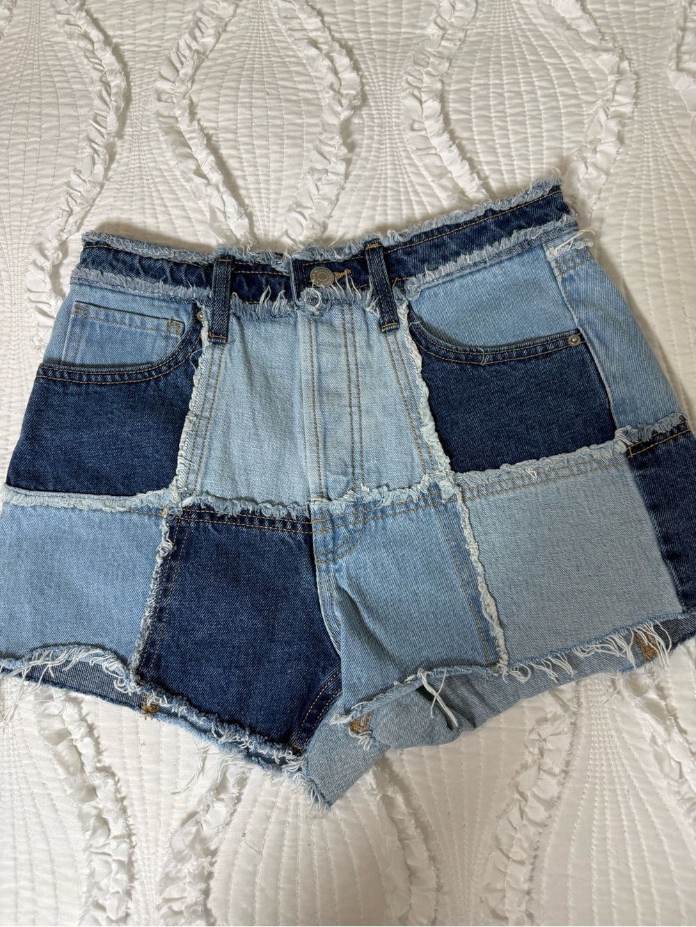 Wild Fable Patchwork Two-Tone Denim Shorts - Light Blue & Dark Blue